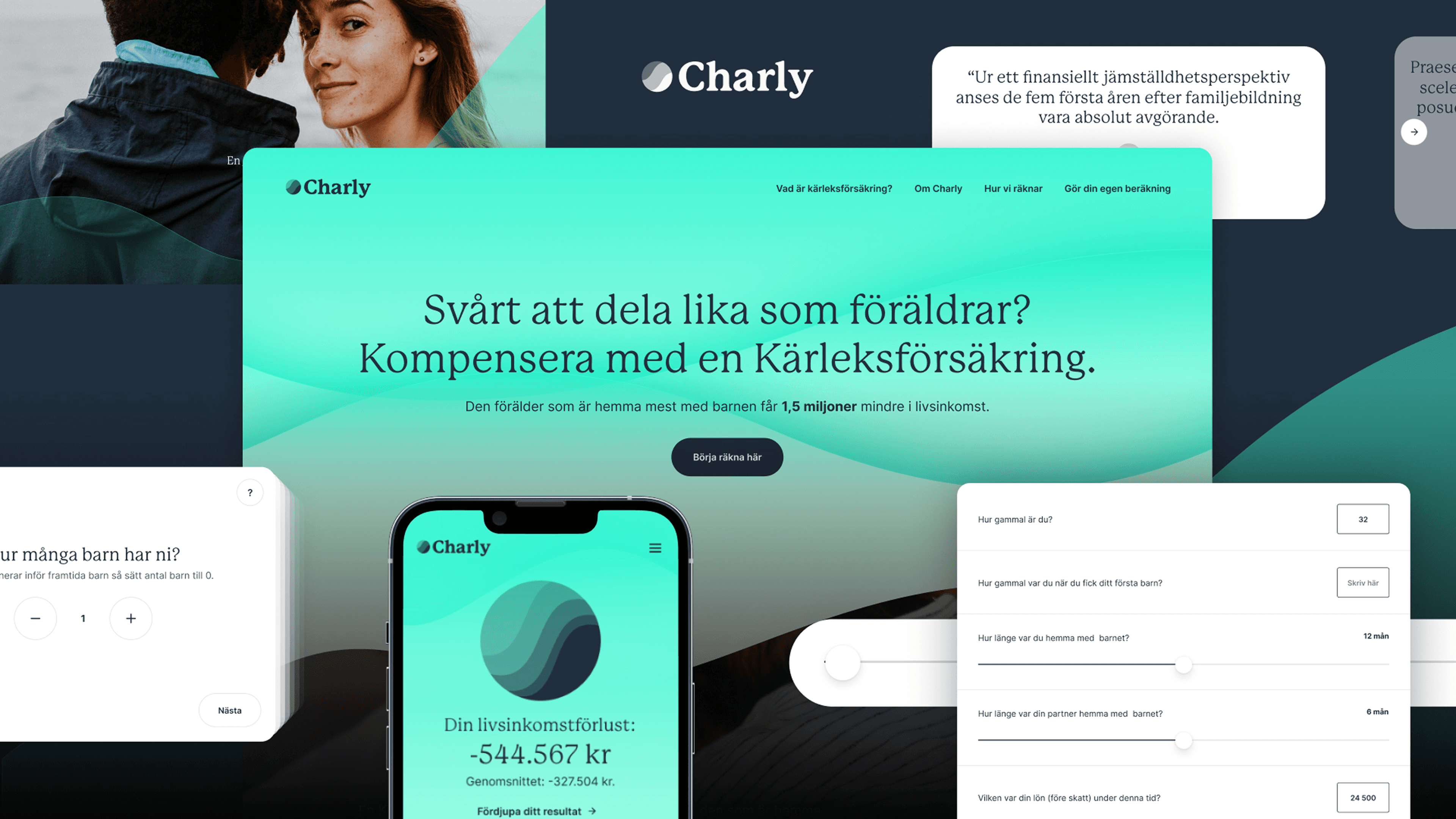 Charly website and calculator interface