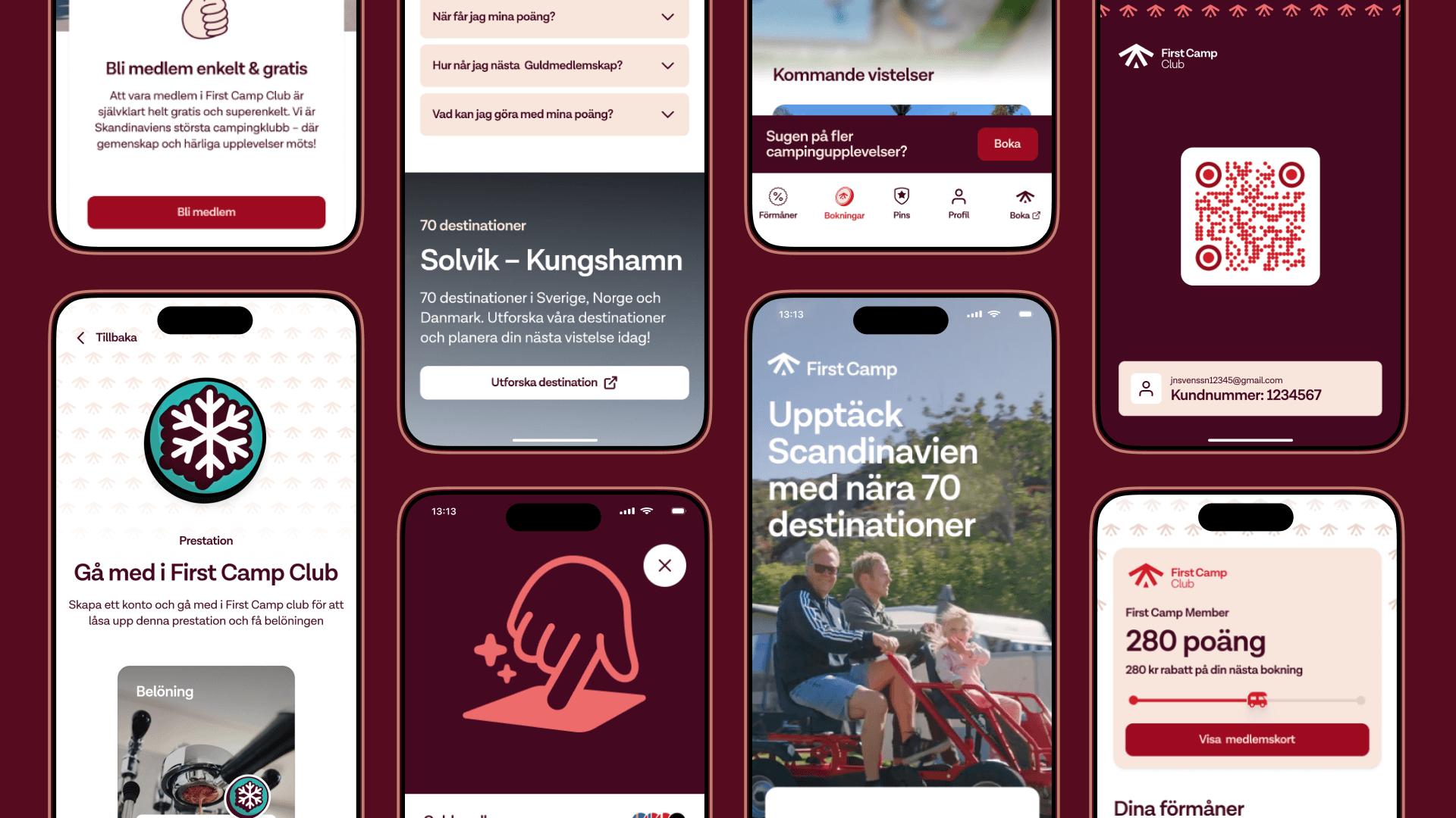 First Camp Club app screens