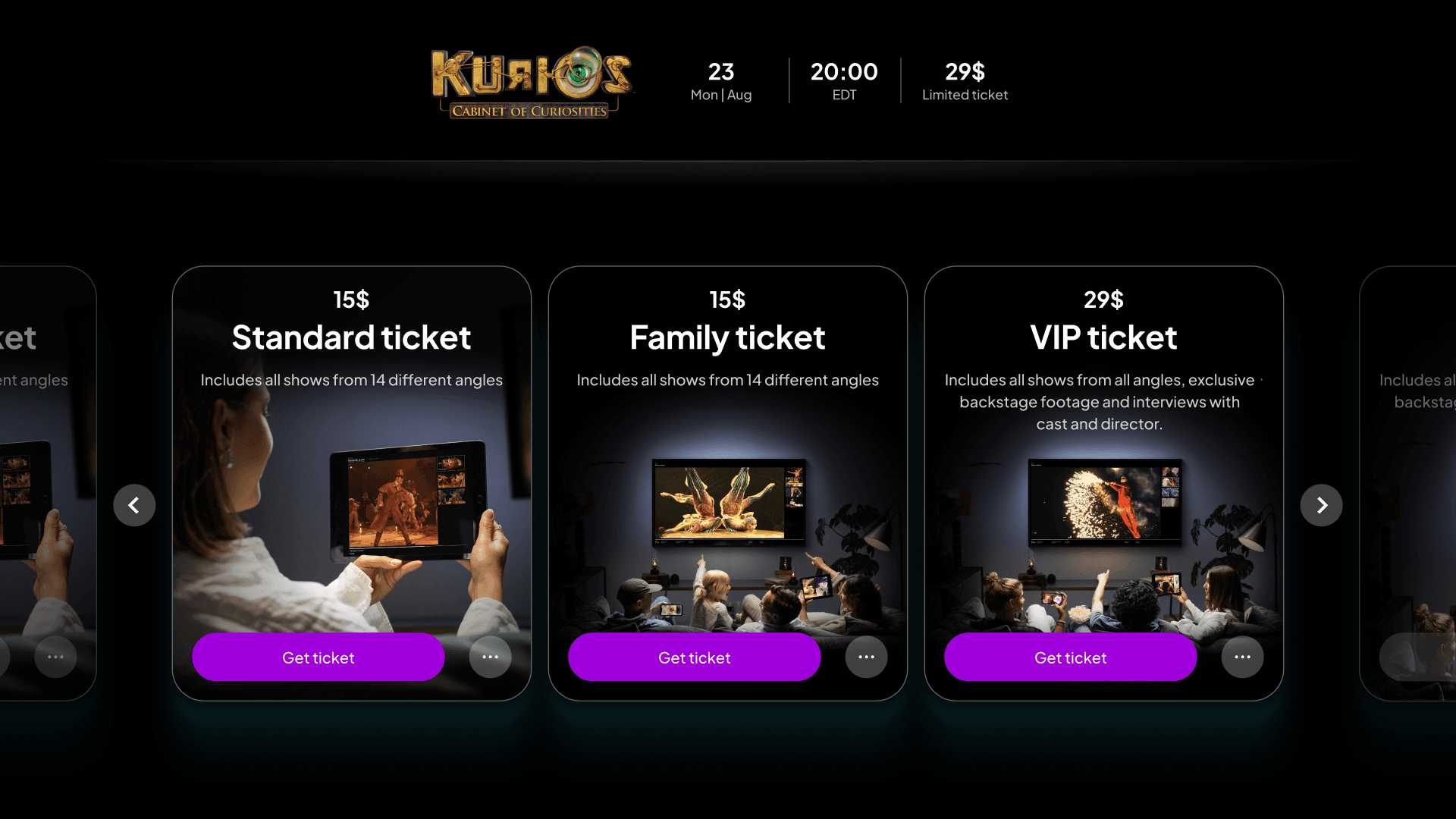 Imagien ticket carousel for Kurios
