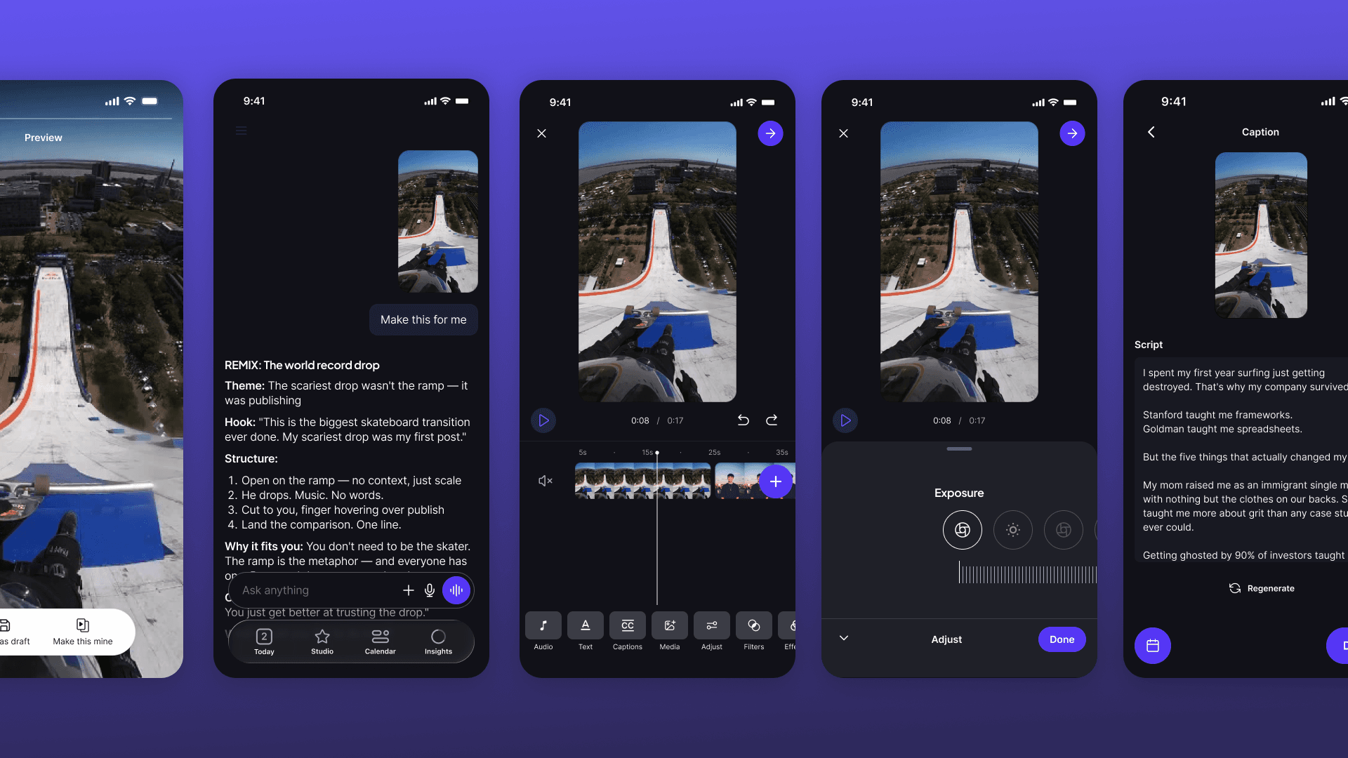 Stan mobile screens for remix, editor, and script